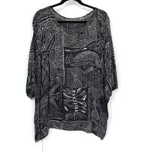 Unbranded Womens Oversized Tunic Black White Abstract Tribal Celestial Print OS